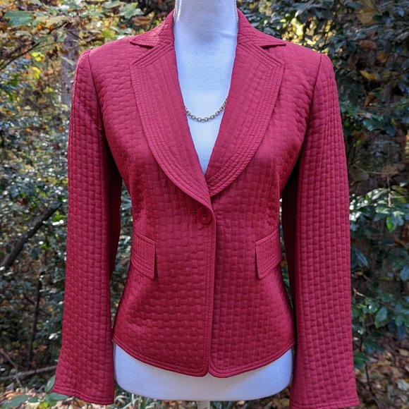 ELLEN TRACY Silk Wool Quilted Suit Jacket Blazer Red Size 8 - Picture 9 of 10